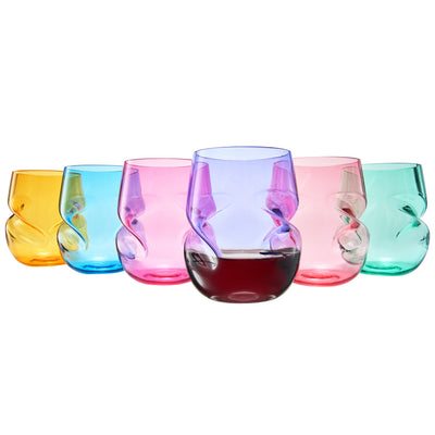 Madrid Acrylic Stemless Finger-Indent Wine Glassware, Set of 6