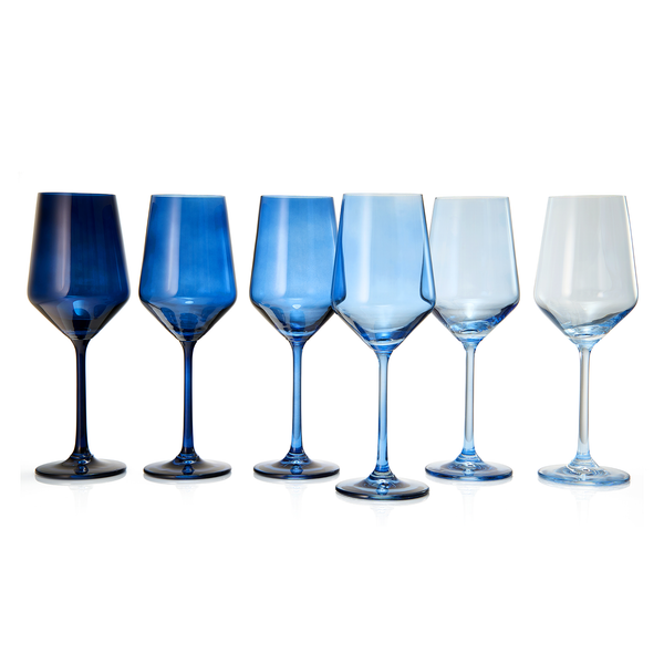 Colored Wine Glass Set, 12oz Glasses Set of 6 For All Occasions & Special Celebrations Gift For Him, Her, Wife, Friend Drinkware Unique Style Tall Stemmed for White & Red Wine Elegant Glassware (Blue)