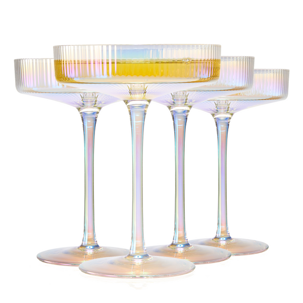 Como Ribbed Champagne Coupe Cocktail Glassware, Set of 2