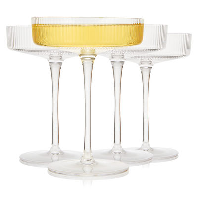 Como Ribbed Champagne Coupe Cocktail Glassware, Set of 4