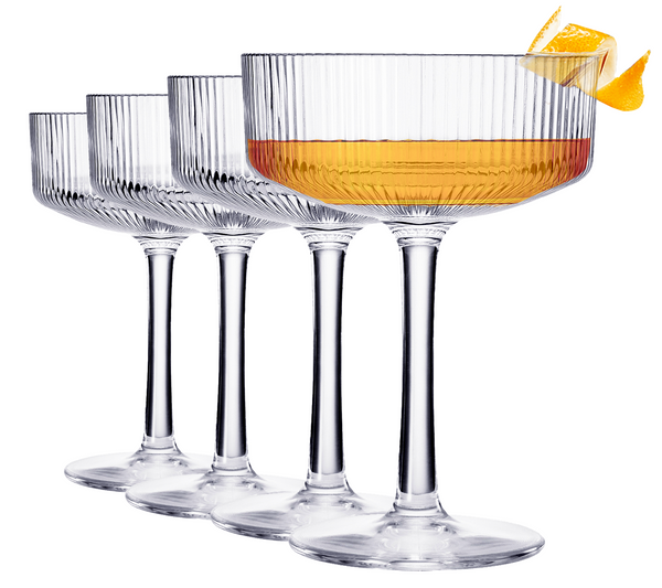 Eze Acrylic Ribbed Champagne Coupe, Cocktail Glassware, Set of 6