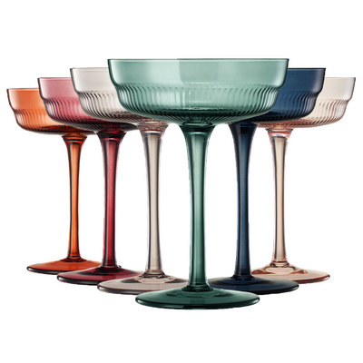 Tonal Champagne Coupe, Cocktail Ribbed Glassware, Set of 6
