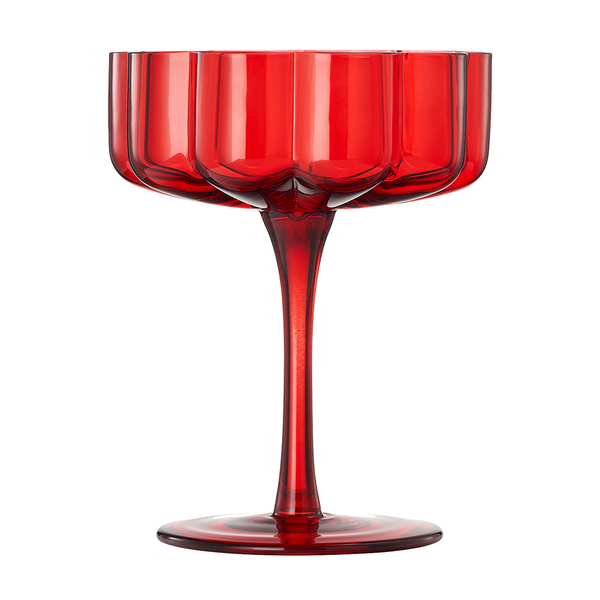 Wave Flower Champagne Coupe Cocktail Glassware, Red, Set of 2