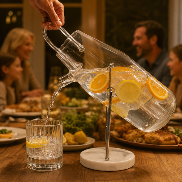 Khen Dossofiorito 42.27 oz Borosilicate Glass Carafe with Marble Stand