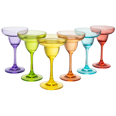 The Wine Savant Vibes Hand Blown Colorful Margarita & Martini Glass (Set of 6) – Fancy 7.4oz Luxury Hand Blown For Cocktails, Water, Wine, Juice, & Champagne Glasses Cinco de Mayo Large Party, Set of 6