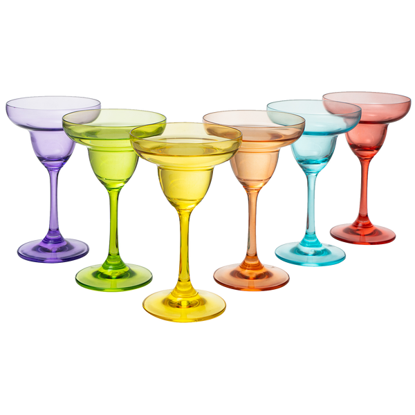 The Wine Savant Vibes Hand Blown Colorful Margarita & Martini Glass (Set of 6) – Fancy 7.4oz Luxury Hand Blown For Cocktails, Water, Wine, Juice, & Champagne Glasses Cinco de Mayo Large Party, Set of 6