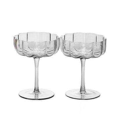 Wave Champagne Coupe Cocktail Glassware, Grey, Set of 2