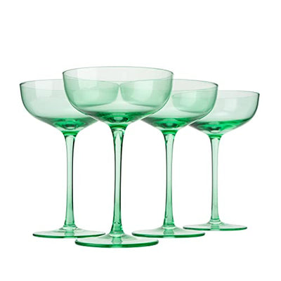 Vicolo Champagne Coupe, Cocktail Glassware, Set of 4, Green