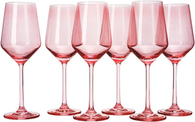 Rhea Stemmed Wine Glassware, Set of 6, Rose
