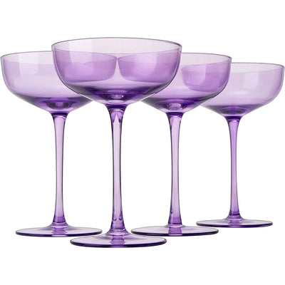 Vicolo Champagne Coupe, Cocktail Glassware, Set of 4, Purple