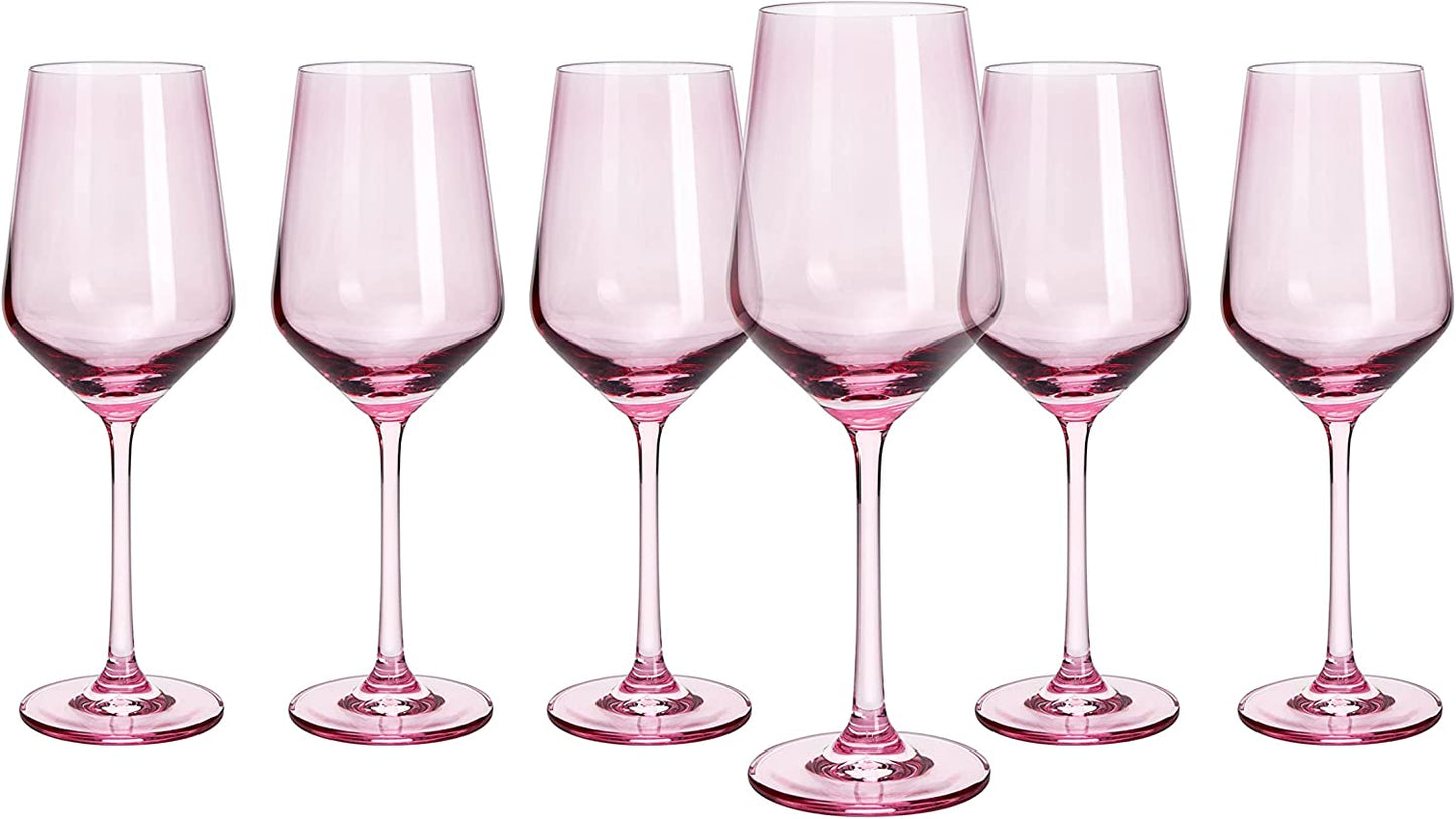 Rhea Wine Glassware, Set of 6, Blush Pink