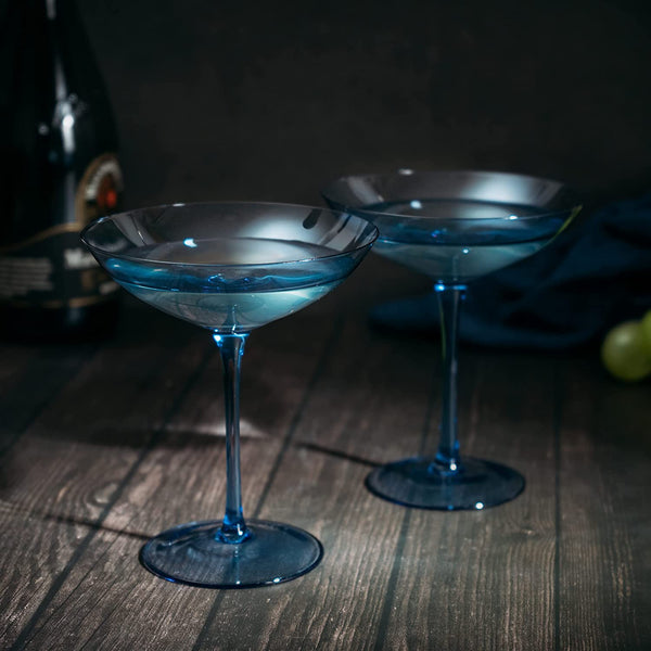 Corso Champagne Coupe Cocktail Glassware, Set of 2, Blue