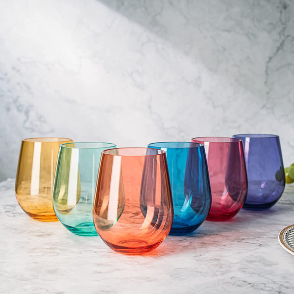 Madrid Acrylic Stemless Wine Glassware, Set of 6