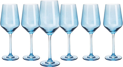 Rhea Stemmed Wine Glassware, Set of 6, Blue