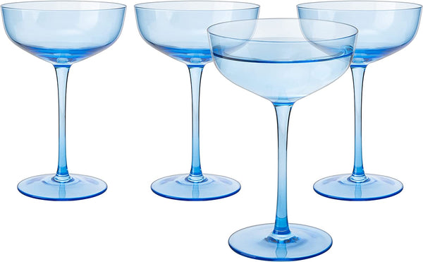 Vicolo Champagne Coupe, Cocktail Glassware, Set of 4, Blue
