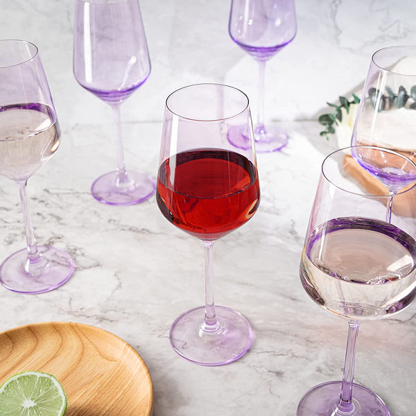 Rhea Stemmed Wine Glassware, Set of 6, Purple