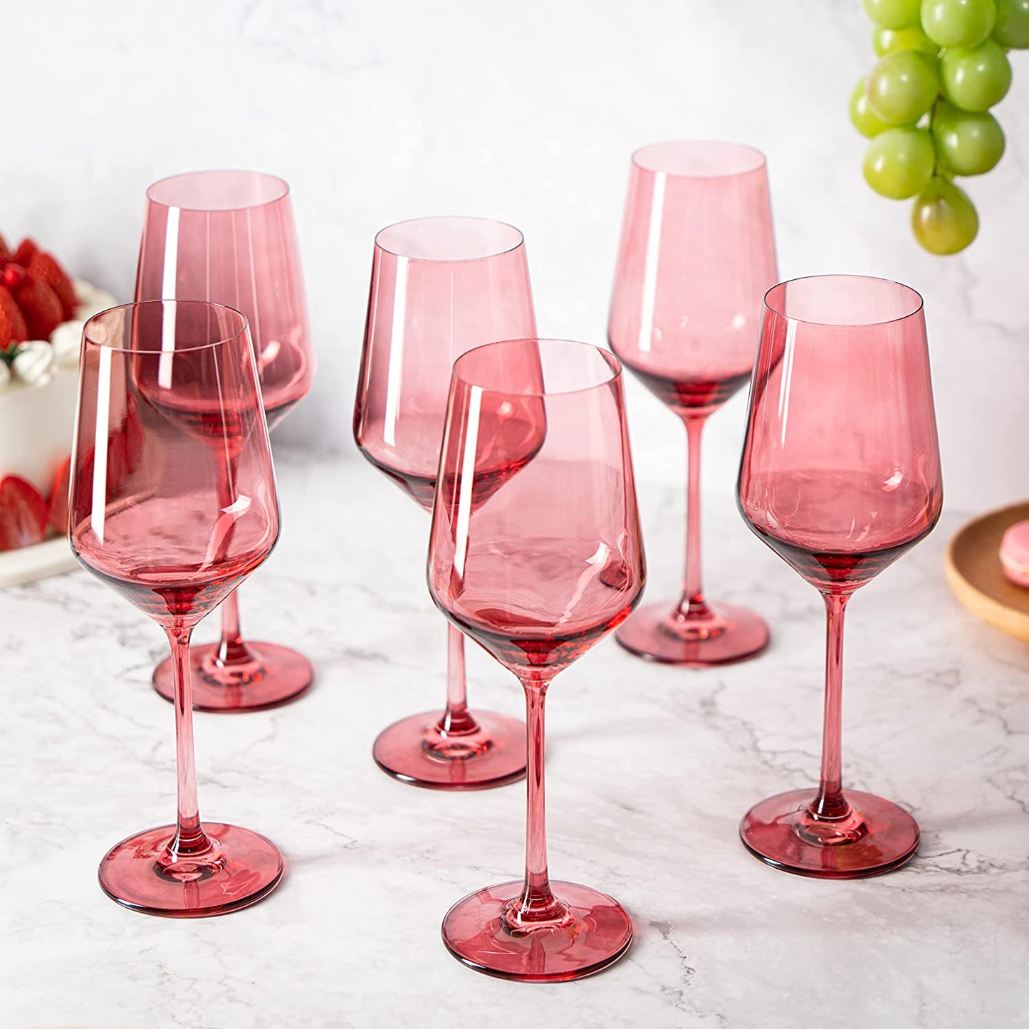 Rhea Wine Glassware, Set of 6, Rose