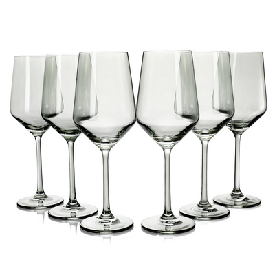 Rhea Stemmed Wine Glassware, Set of 6, Gray