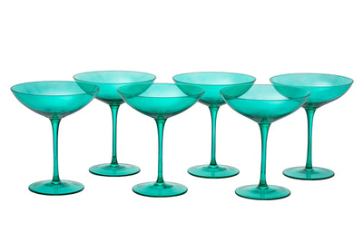 Corso Champagne Coupe Cocktail Glassware, Set of 6, Teal