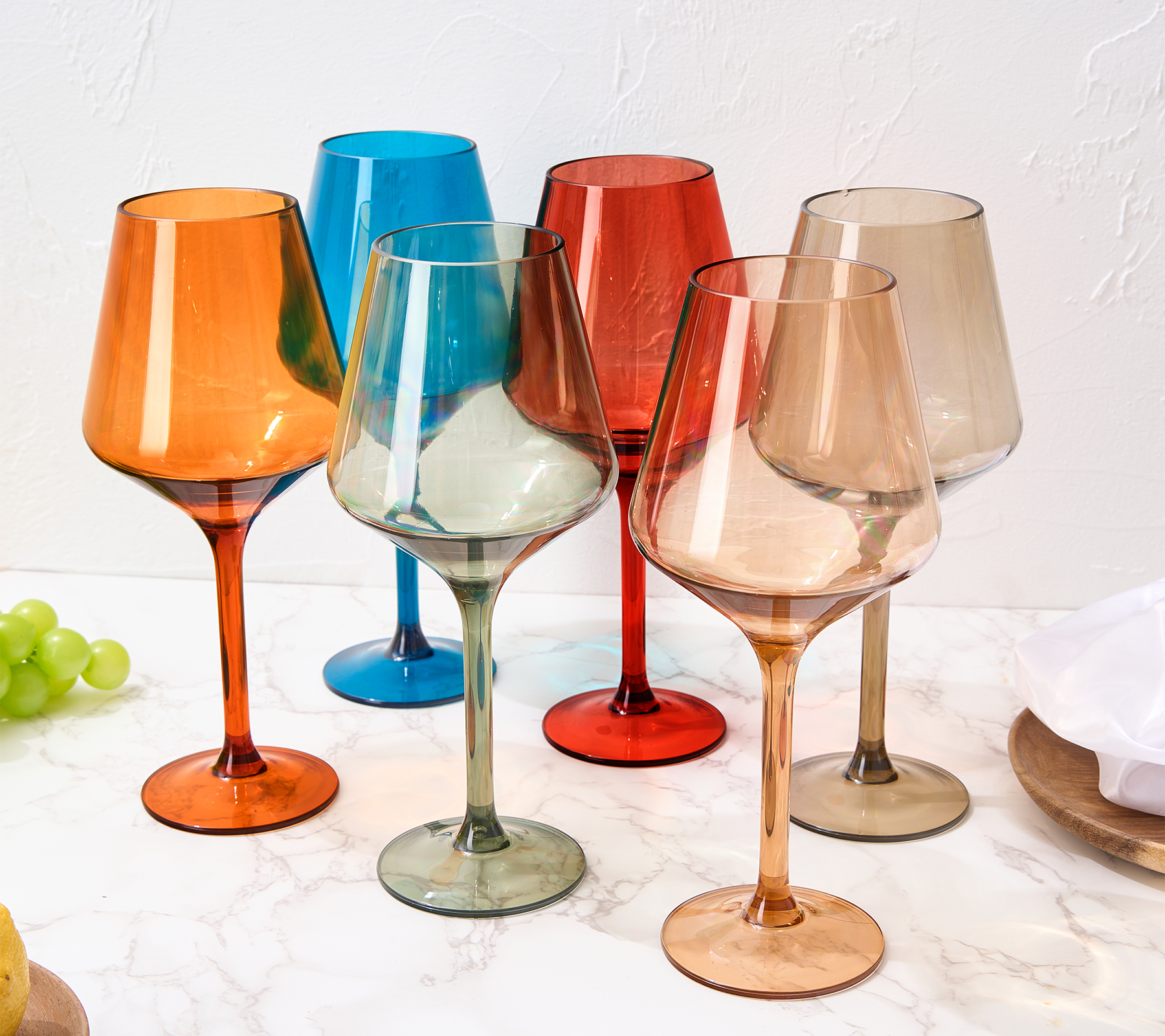  Khen Handblown Colored Two-Toned Crystal Pastel Wine Glassware, Set of 4